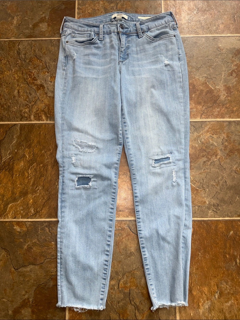 Vintage X America Light Wash Distressed Boho Skinny Ankle Jeans